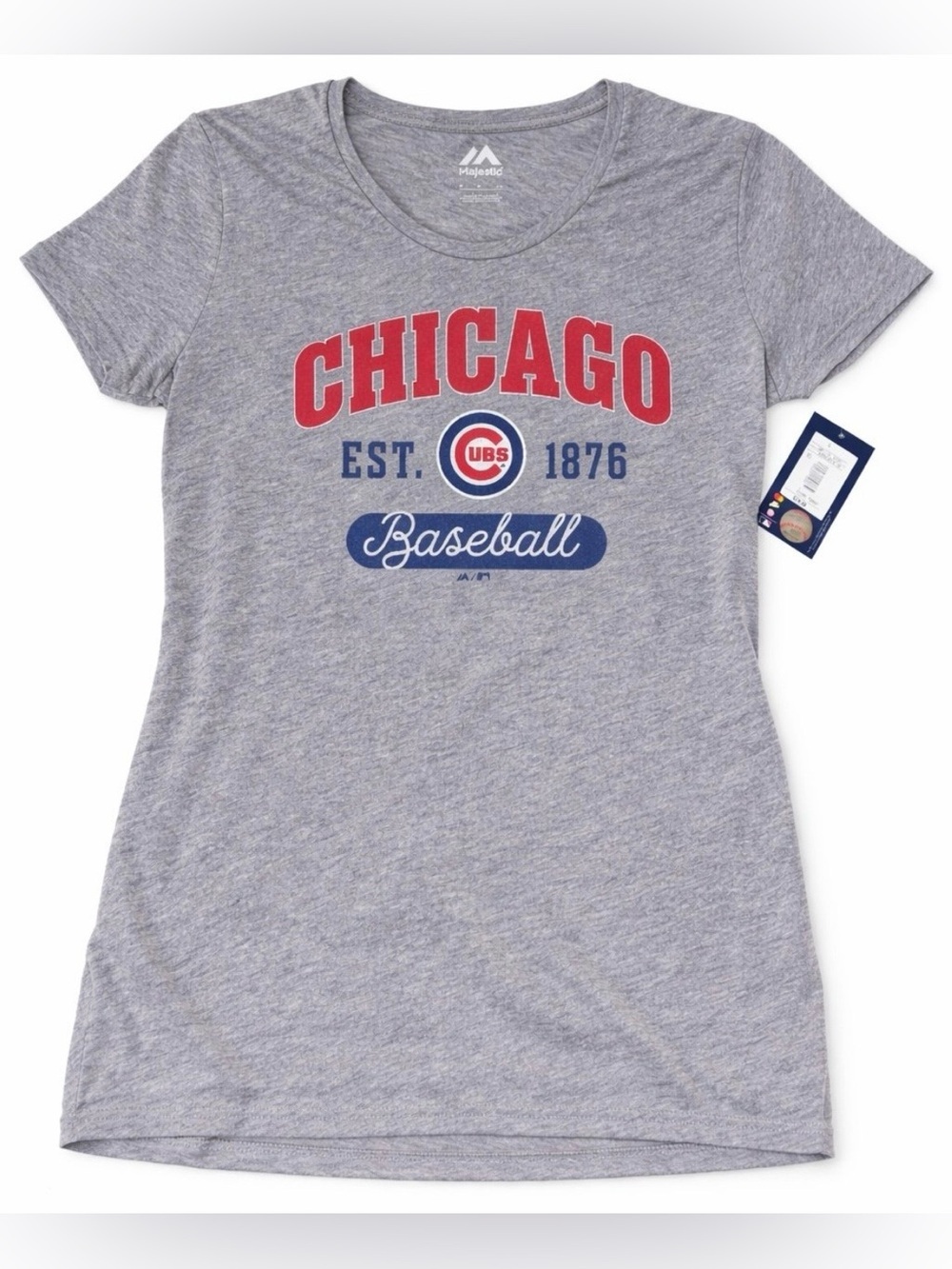 Majestic Gray Tee with Red & Navy Chicago Graphic